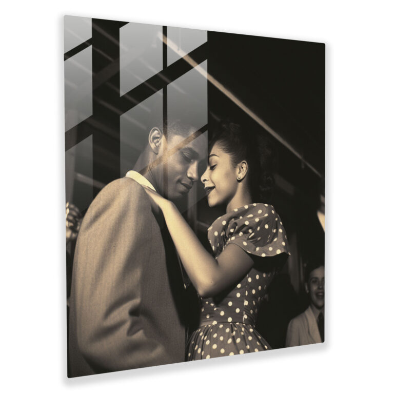 Vintage Dance Party Glass Print - Retro, Couple Dancing, Wall Decoration, Black And White Photograph