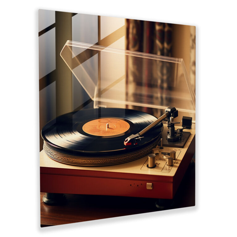 Retro Vinyl Record Player Glass Print - Retro, Wall Decoration, Modern Art, Glass Wall Art