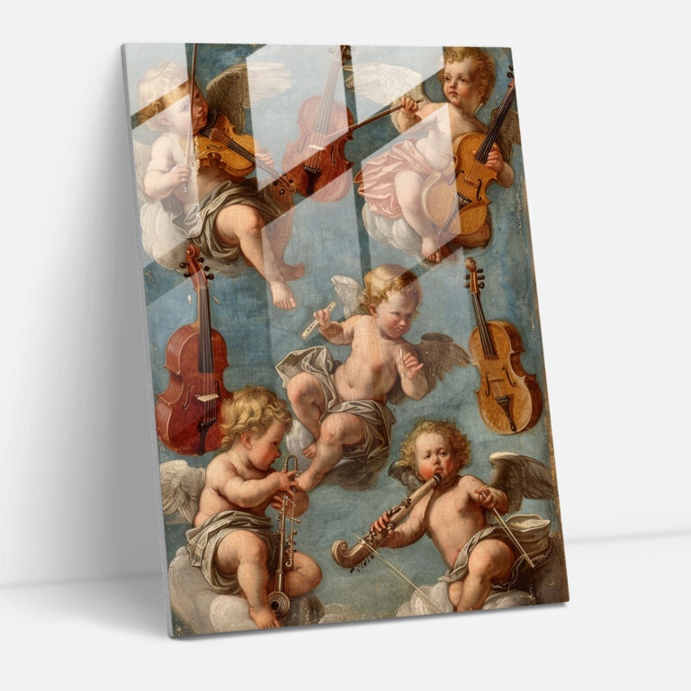 Raffaello Sanzio Glass Wall Art - Angels Playing Musical Instruments - Raffaello Sanzio, Glass Print, Glass Wall Art, Glass Art