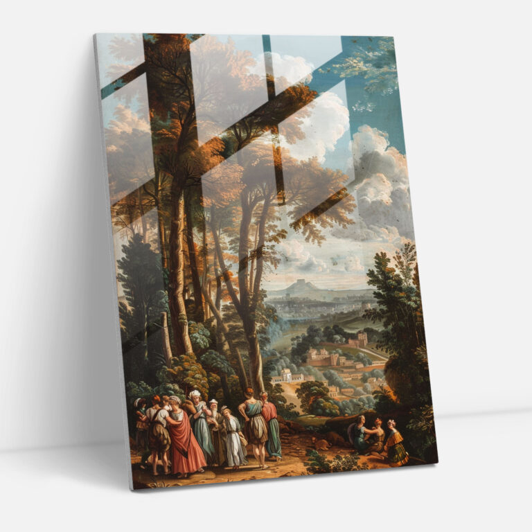 Raffaello Sanzio Glass Art - Classical Figures In Garden Glass Print - Raffaello Sanzio, Glass Art, Glass Wall Art, Home Decoration