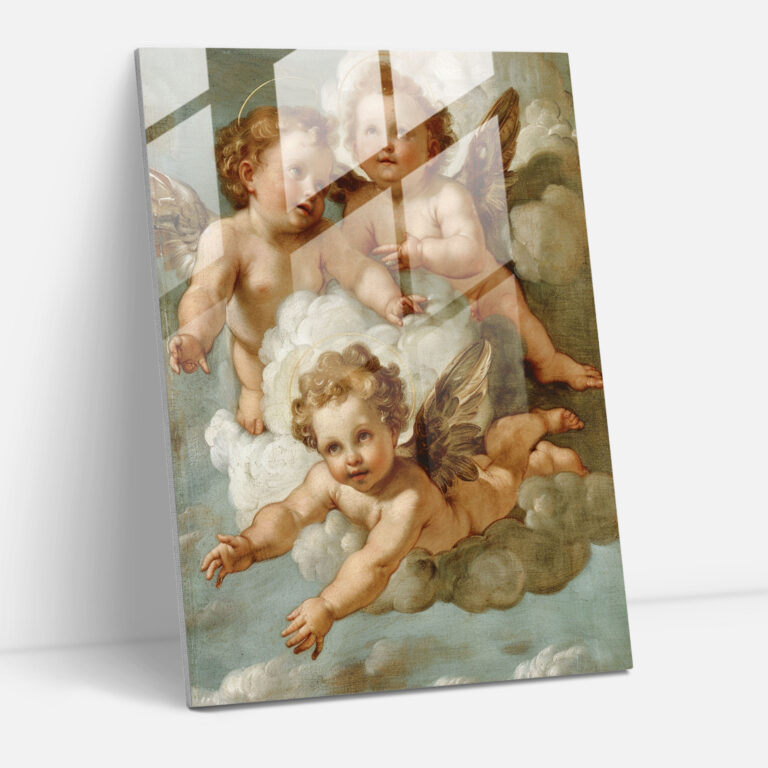 Raffaello Sanzio Glass Print - Angelic Cherubs In Clouds - Raffaello Sanzio, Home Decoration, Glass Print, Raffaello Sanzio
