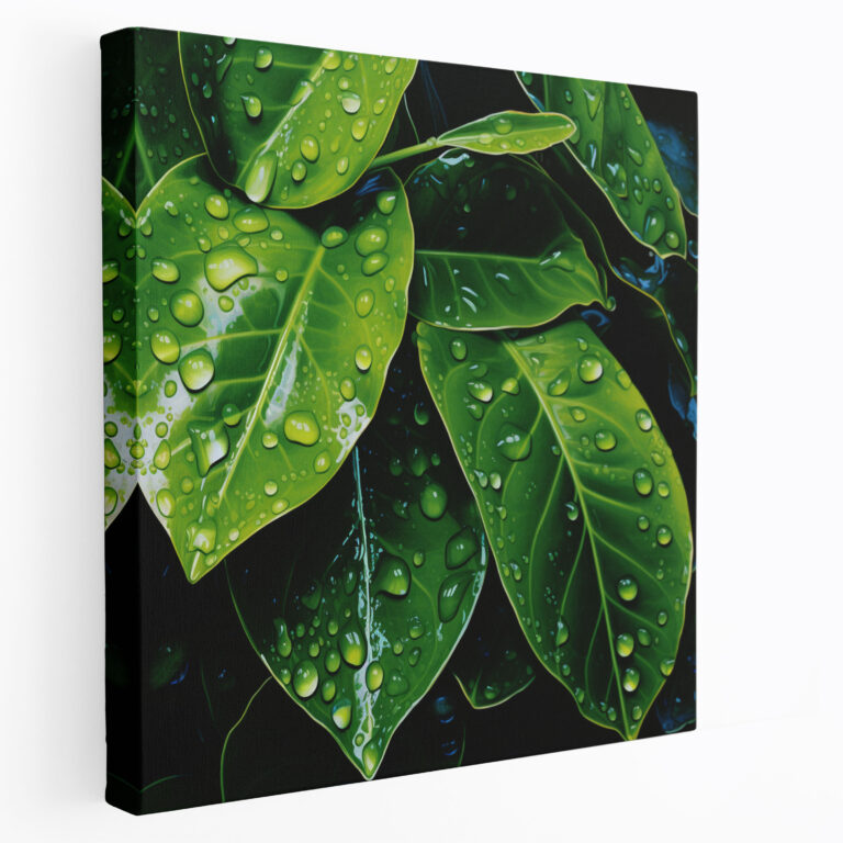 Raindrops On Leaves Wall Art - Rain, Home Decoration, Canvas Print, Raindrops