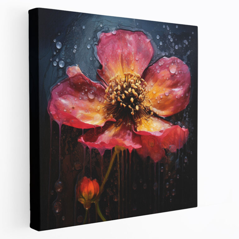 Raindrops On Petals Wall Art - Rain, Wall Decoration, Acrylic Paint, Mixed Media Artwork