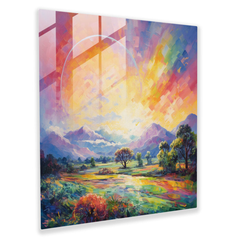 Rainbow Impressionist Glass Print - Rainbow, Dreamy Landscape, Glass Art, Home Decoration