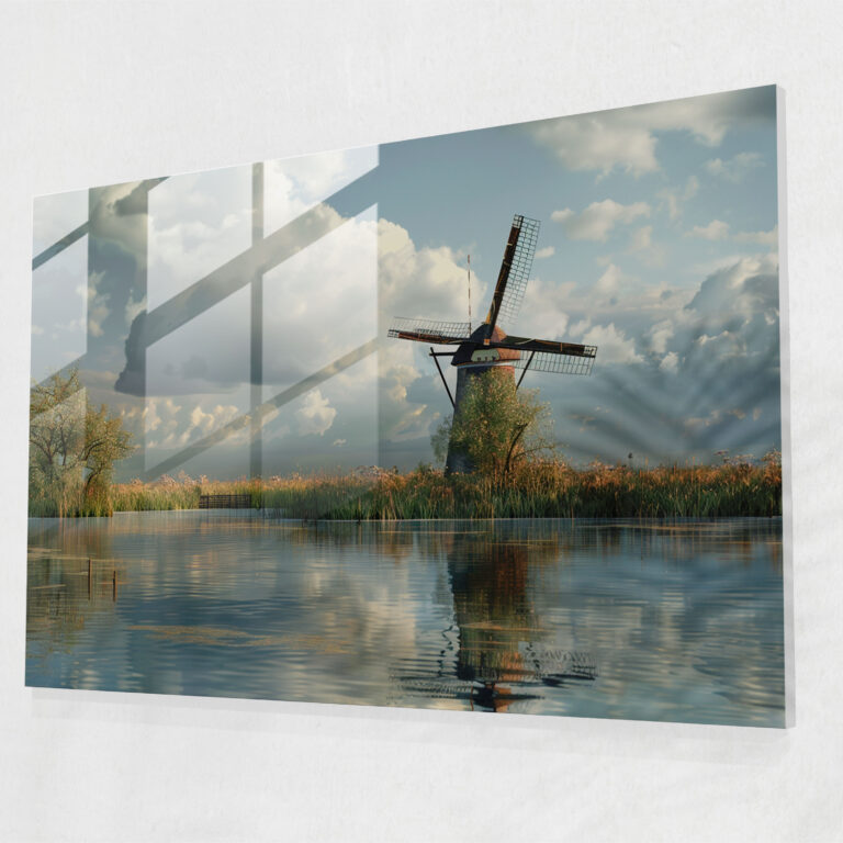 Rembrandt Glass Wall Art - Windmill Landscape - Rembrandt, Glass Wall Art, Wall Decoration, Glass Art