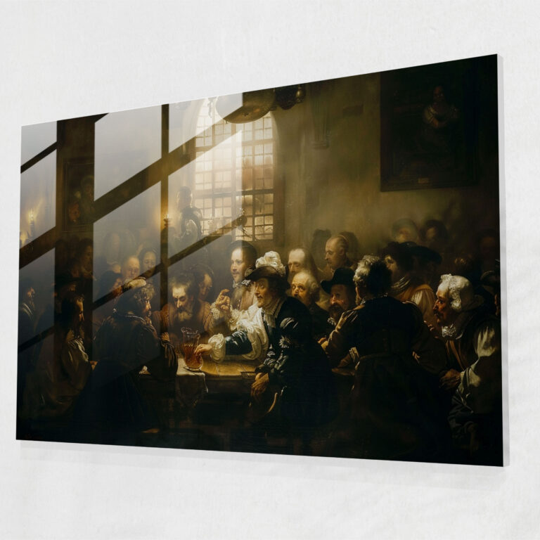 Rembrandt Glass Print - Dimly Lit Gathering - Rembrandt, Dimly Lit Room, Glass Print, Home Decoration