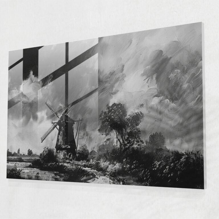 Rembrandt Home Decoration - Windmill Landscape - Rembrandt, Glass Art, Modern Art, Wall Decoration