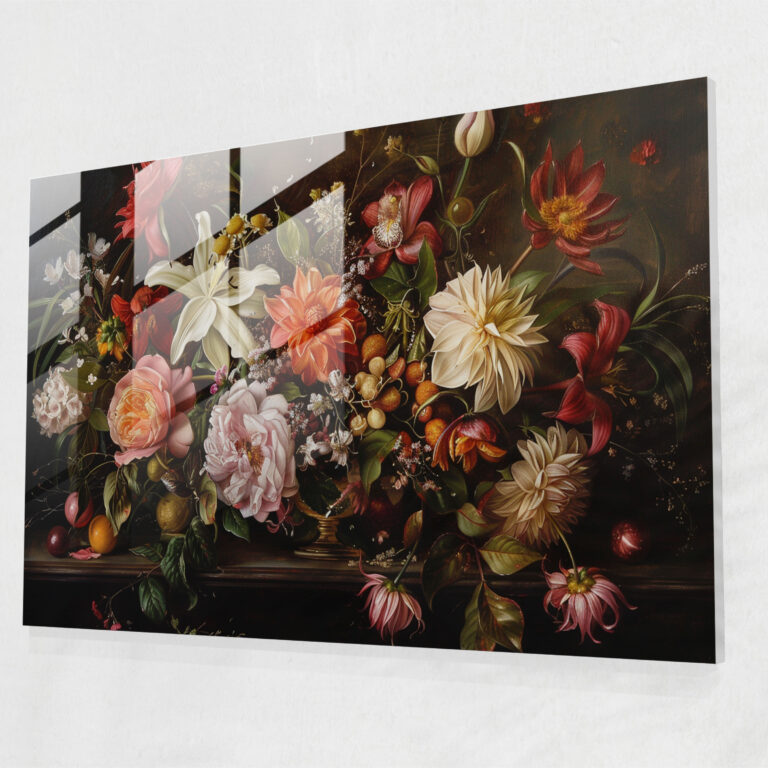Rembrandt Glass Wall Art Floral Arrangement - Rembrandt, Rembrandt, Glass Wall Art, Subtle Lighting