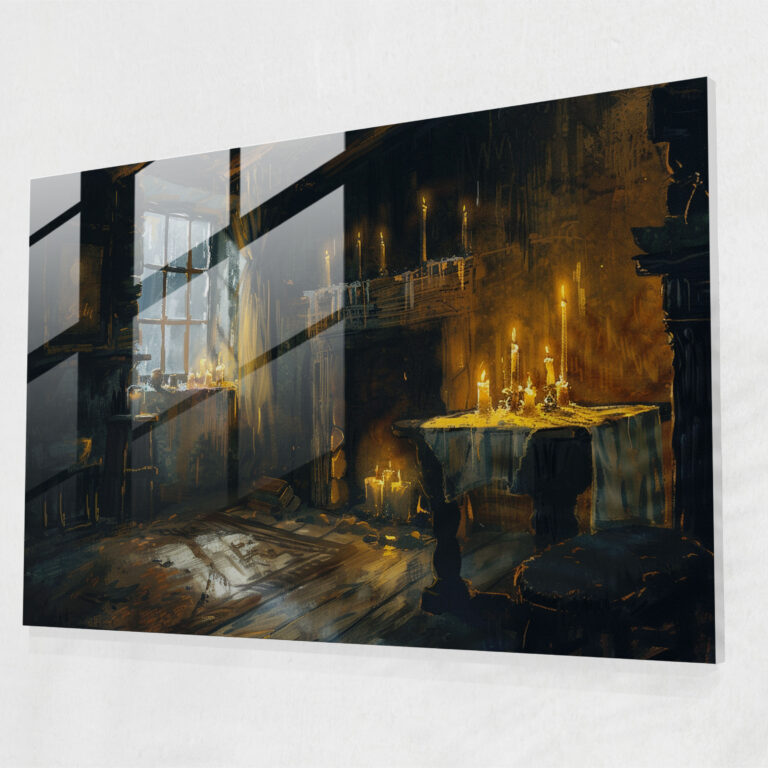Rembrandt Glass Wall Art - Candlelit Interior Scene - Rembrandt, Modern Art, Home Decoration, Glass Wall Art