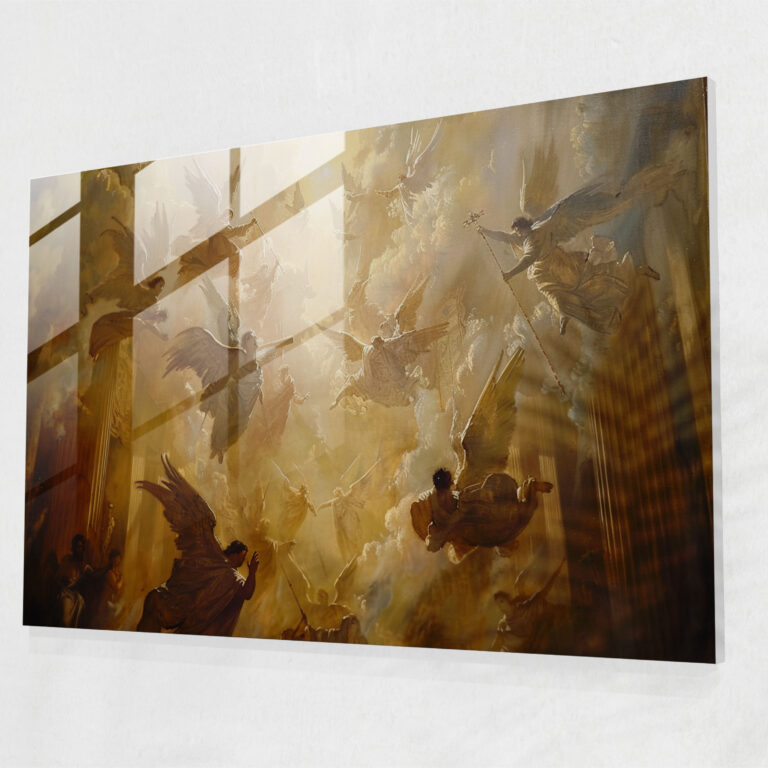 Rembrandt Glass Print - Religious Scene With Angels - Rembrandt, Home Decoration, Glass Art, Rembrandt