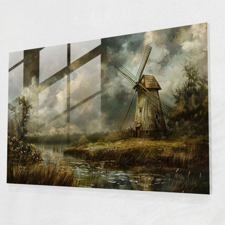 Rembrandt Glass Print - Landscape With Windmill - Rembrandt, Glass Art, Rembrandt, Home Decoration