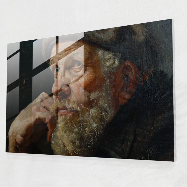 Rembrandt Glass Print: Man In Contemplation - Rembrandt, Glass Print, Portrait, Home Decoration