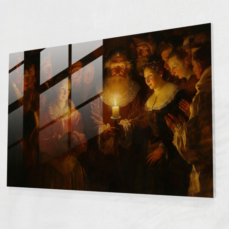 Rembrandt Glass Wall Art - Night Scene With A Candle - Rembrandt, Home Decoration, Night Scene, Wall Decoration