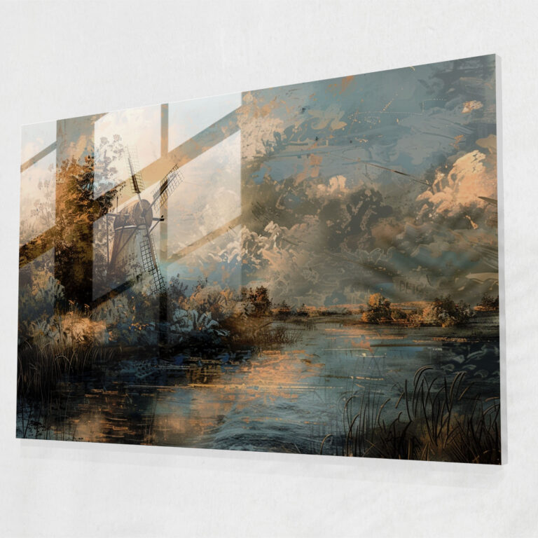 Rembrandt Glass Wall Art - Landscape With A Windmill - Rembrandt, Rembrandt, Home Decoration, Wall Decoration