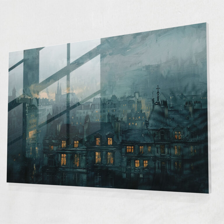 Rembrandt Glass Wall Art Home Decoration - Rembrandt, Cityscape At Dusk, Muted Tones, Glass Wall Art