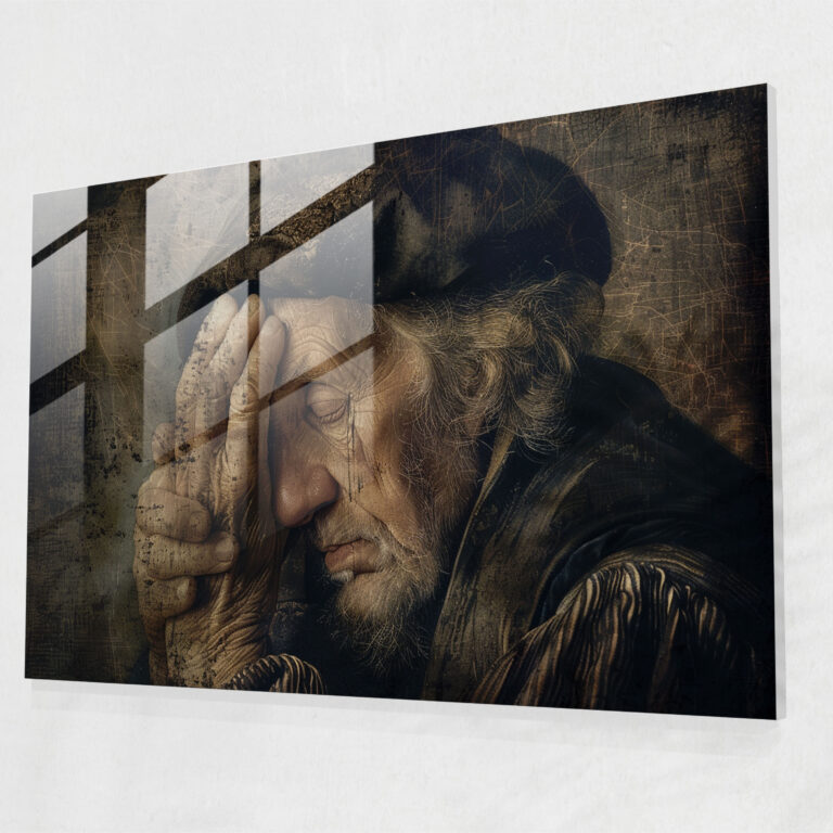 Rembrandt Glass Print - Man In Deep Contemplation - Rembrandt, Glass Print, Home Decoration, Modern Art