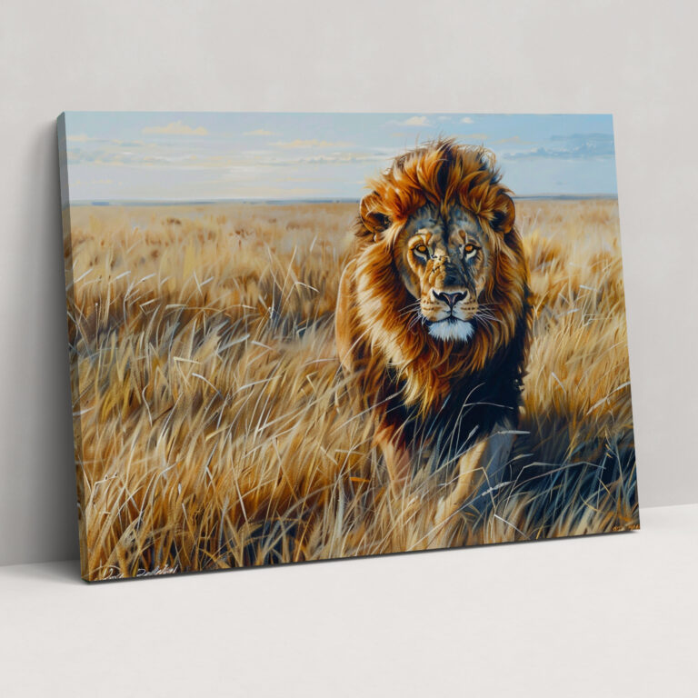 Realism Wall Decoration: Majestic Lion In The Savannah - Realism, Home Decoration, Canvas, Wall Decoration