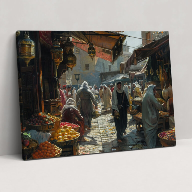 Realism Wall Art: Street Scene With Market Vendors - Realism, Canvas Wall Art, Canvas, Home Decoration