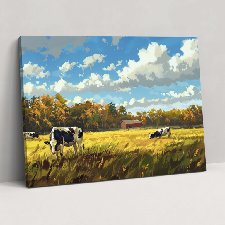 Realism Canvas Print Wall Art - Farm Landscape Cows Grazing - Realism, Home Decoration, Landscape, Canvas