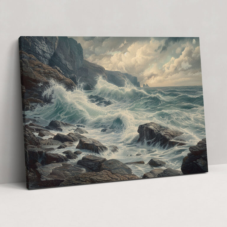 Realism Canvas Print Rocky Coastline Waves Wall Art - Realism, Realism, Canvas, Home Decoration