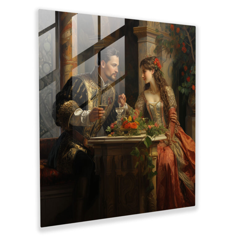 Renaissance Glass Print - Nobleman And Lady - Renaissance, Nobleman, Lady, Home Decoration