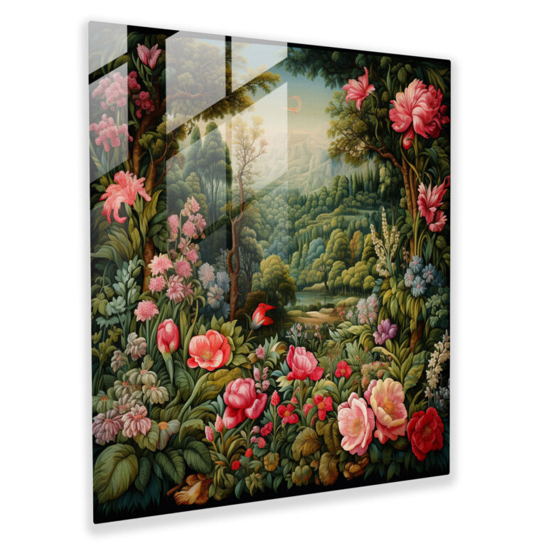 Renaissance Glass Print - Lush Garden Tapestry - Renaissance, Tapestry, Abundance, Glass Print