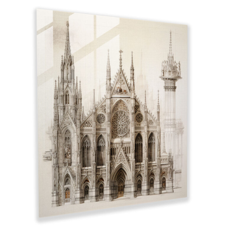 Renaissance Glass Print - Majestic Cathedral Design - Renaissance, Craftsmanship, Architectural Drawing, Modern Art