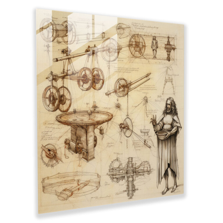 Renaissance Sketches Glass Print - Renaissance, Glass Art, Scientific Explorations, Modern Art