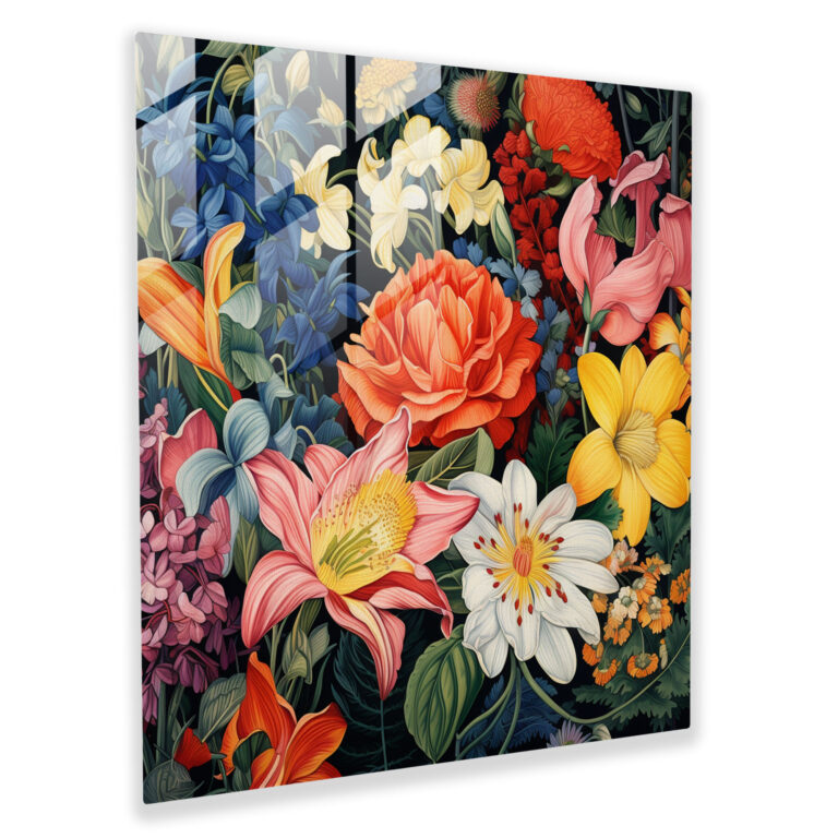 Renaissance Botanical Glass Print - Renaissance, Wall Decoration, Nature's Beauty, Plants In Full Bloom