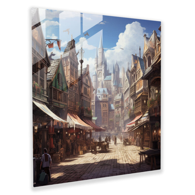 Renaissance Cityscape Glass Print - Renaissance, Wall Decoration, Charm, Cobblestone Streets