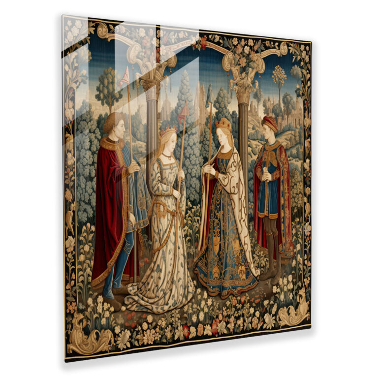 Renaissance Tapestry Glass Print - Renaissance, Royal Court, Modern Art, Glass Print