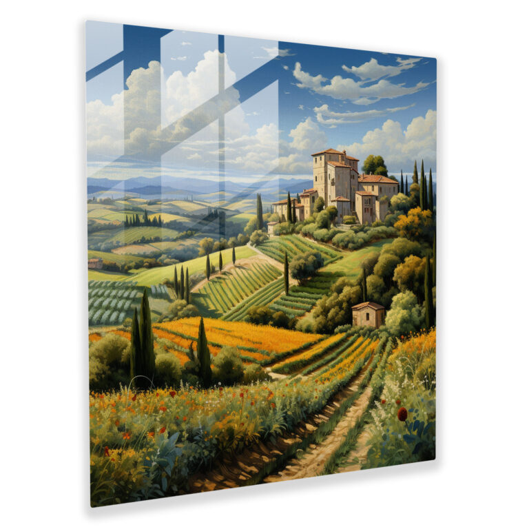 Renaissance Retreat Glass Print - Renaissance, Tuscany, Landscape, Glass Art