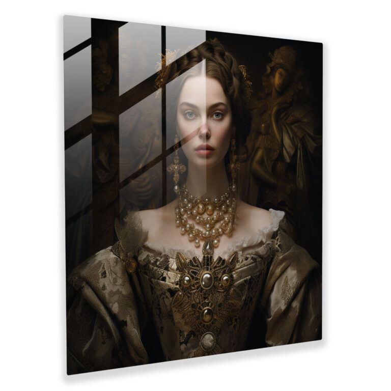 Renaissance Elegance Glass Print - Renaissance, Modern Art, Attire, Wall Decoration