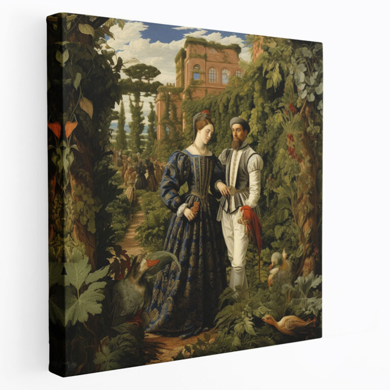 Renaissance Canvas Print: Nobleman And Lady In An Extravagant Garden - Renaissance, Elegance, Canvas, Romance