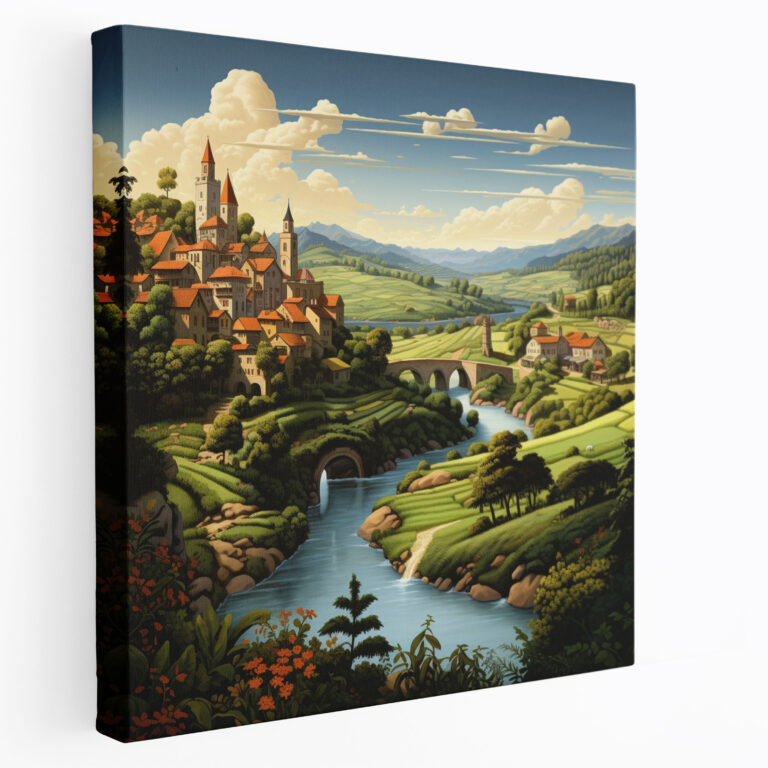 Renaissance Landscape Canvas Print - Renaissance, Rolling Hills, Serene River, Canvas Wall Art