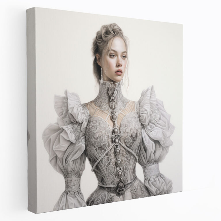 Renaissance Inspired Canvas Print Of Fashion Sketches - Renaissance, Canvas Print, Pencil Drawings, Intricate Costumes