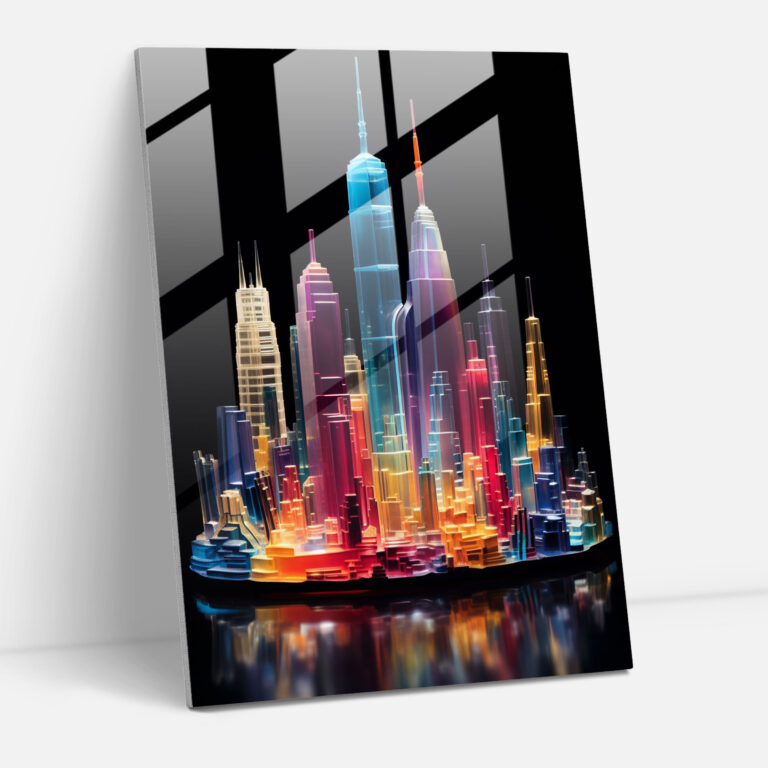 Realistic Glass Sculpture - Night City Glass Wall Art - Realistic Glass Sculpture, Home Decoration, Realistic Glass Sculpture, Glass Print