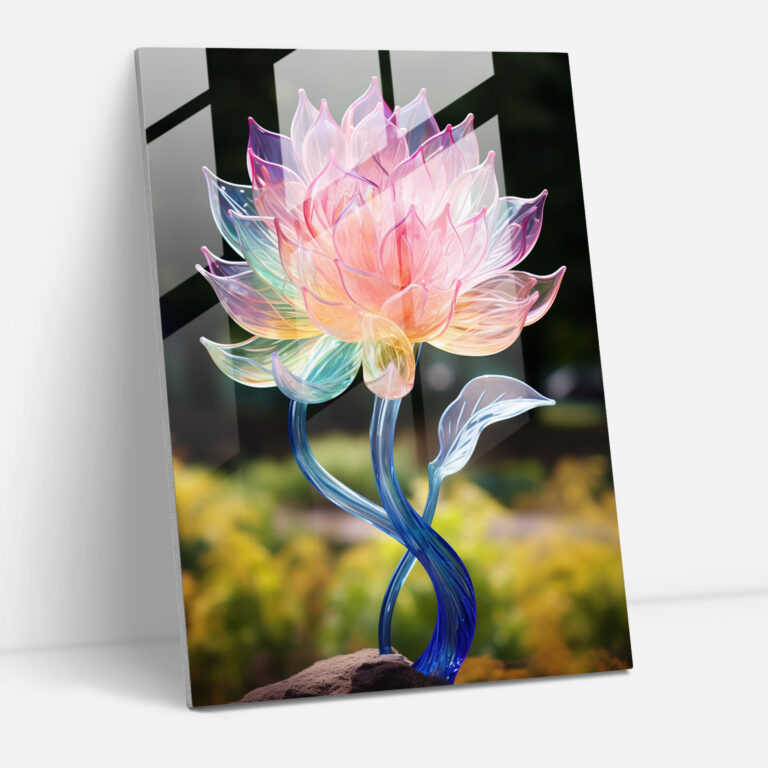 Realistic Glass Sculpture: Flower Garden Glass Print - Realistic Glass Sculpture, Home Decoration, Glass Print, Nature