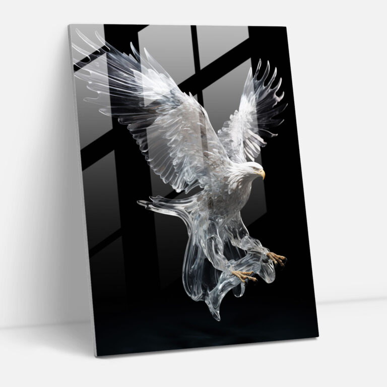 Realistic Glass Sculpture: Soaring Eagle Glass Print - Realistic Glass Sculpture, Glass Wall Art, Wall Decoration, Glass Art