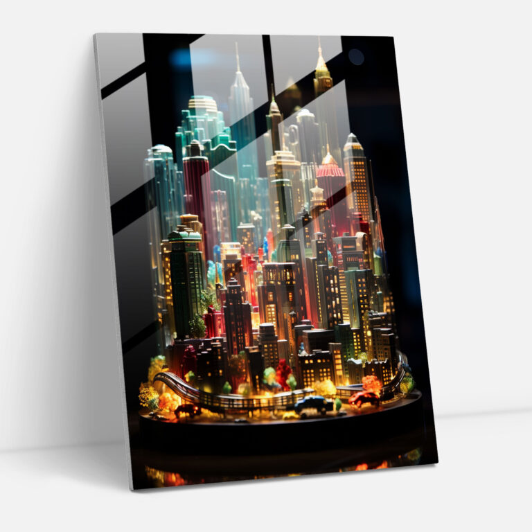 Realistic Glass Sculpture: Cityscape Glass Print - Realistic Glass Sculpture, Glass Print, Realistic Glass Sculpture, Skyscrapers