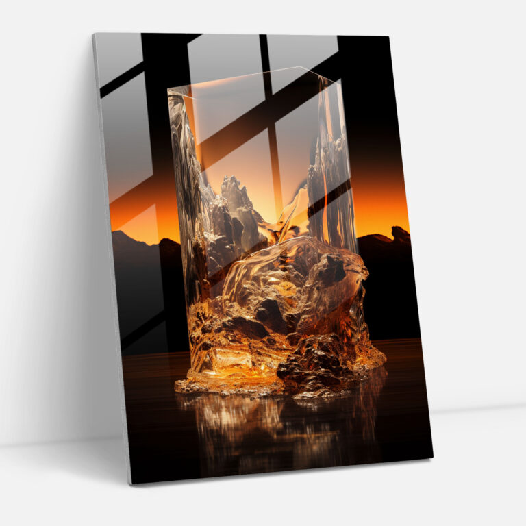 Realistic Glass Sculpture: Beach Sunset Glass Print - Realistic Glass Sculpture, Glass Print, Sunset, Home Decoration
