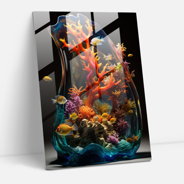 Realistic Glass Sculpture: Underwater Paradise Glass Print - Realistic Glass Sculpture, Home Decoration, Wall Decoration, Modern Art