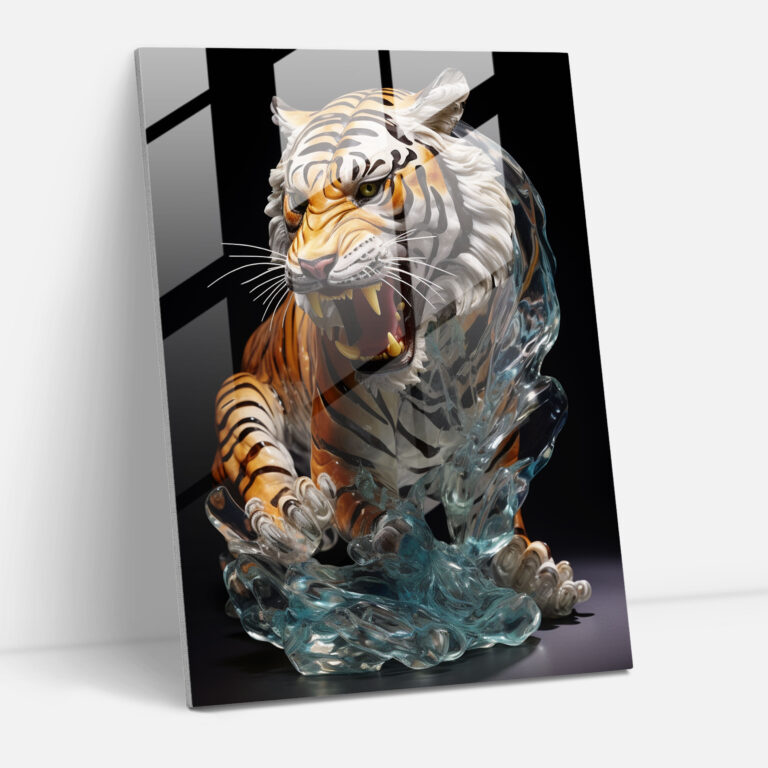Realistic Glass Sculpture: Wild Tiger Glass Print - Realistic Glass Sculpture, Wild, Wall Decoration, Realistic Glass Sculpture