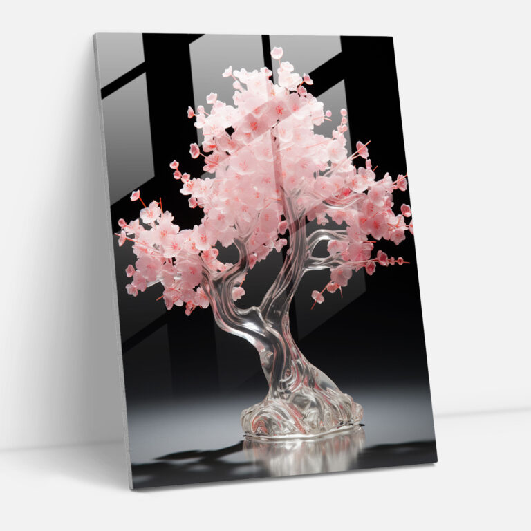 Realistic Glass Sculpture: Cherry Blossom Glass Print - Realistic Glass Sculpture, Glass Wall Art, Spring, Blooming