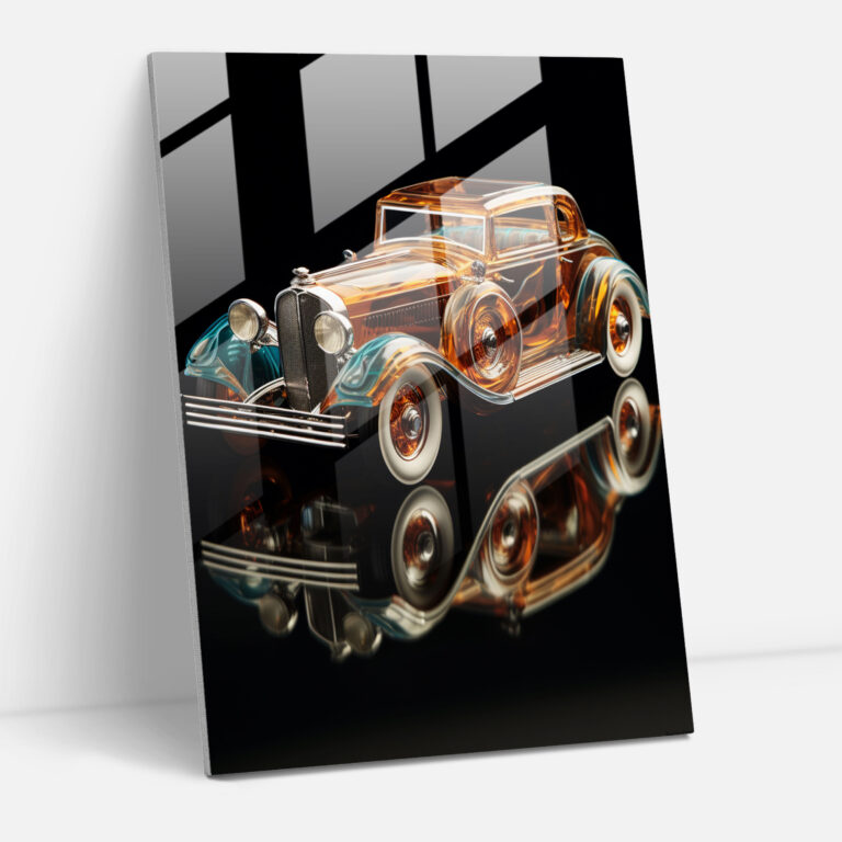 Realistic Glass Sculpture: Vintage Car Glass Print - Realistic Glass Sculpture, Timeless, Realistic Glass Sculpture, Elegance
