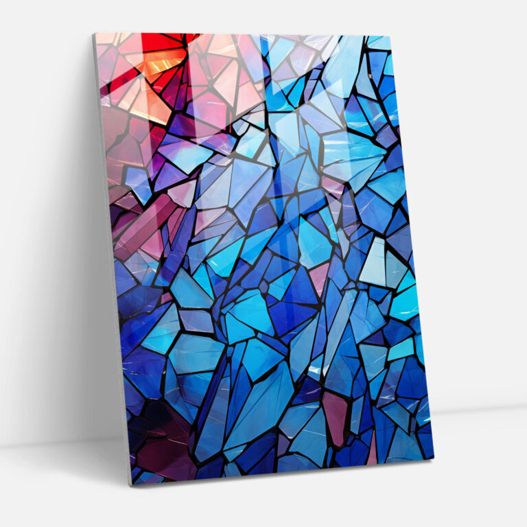 Glass Print: Colorful Abstract Shattered Glass - Realistic Glass Sculpture, Wall Decoration, Modern Art, Glass Print