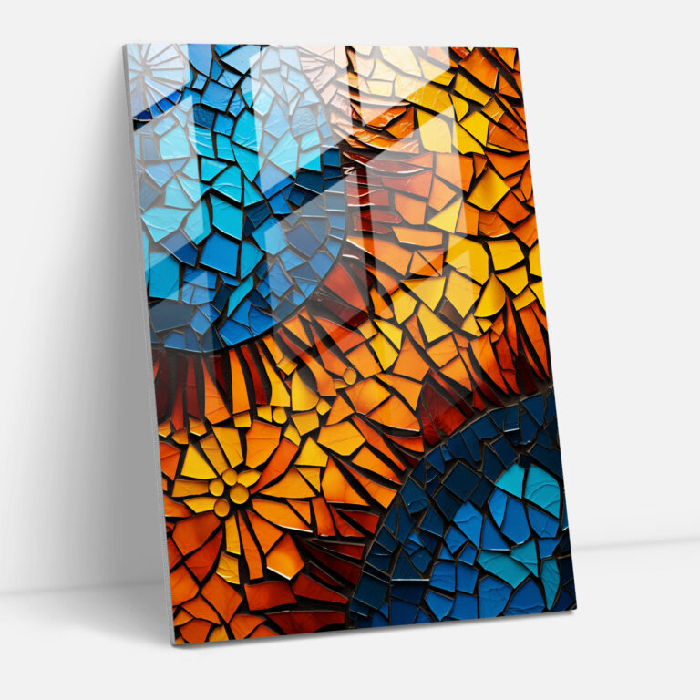 Glass Art: Abstract Mosaic - Realistic Glass Sculpture, Wall Decoration, Intricate Pieces, Vibrant Composition