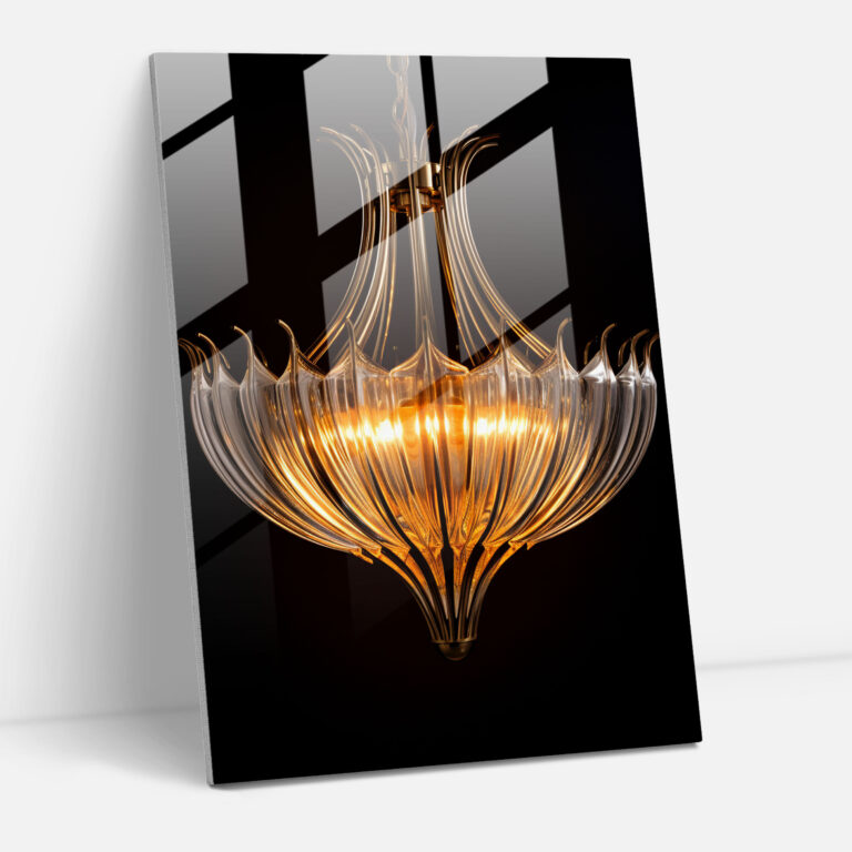 Glass Art: Delicate Glass Chandelier - Realistic Glass Sculpture, Glass Print, Living Space, Wall Decoration
