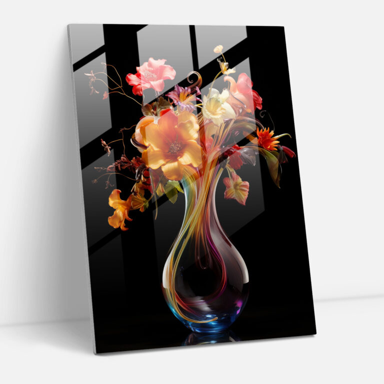 Glass Art Vase With Vibrant Flowers - Realistic Glass Sculpture, Modern Art, Glass Art, Vibrant Flowers