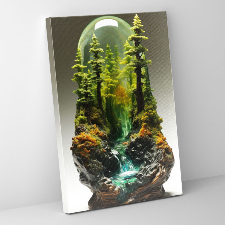 Realistic Glass Sculpture River Canvas Print - Realistic Glass Sculpture, Home Decoration, Lush Forest, Wall Art